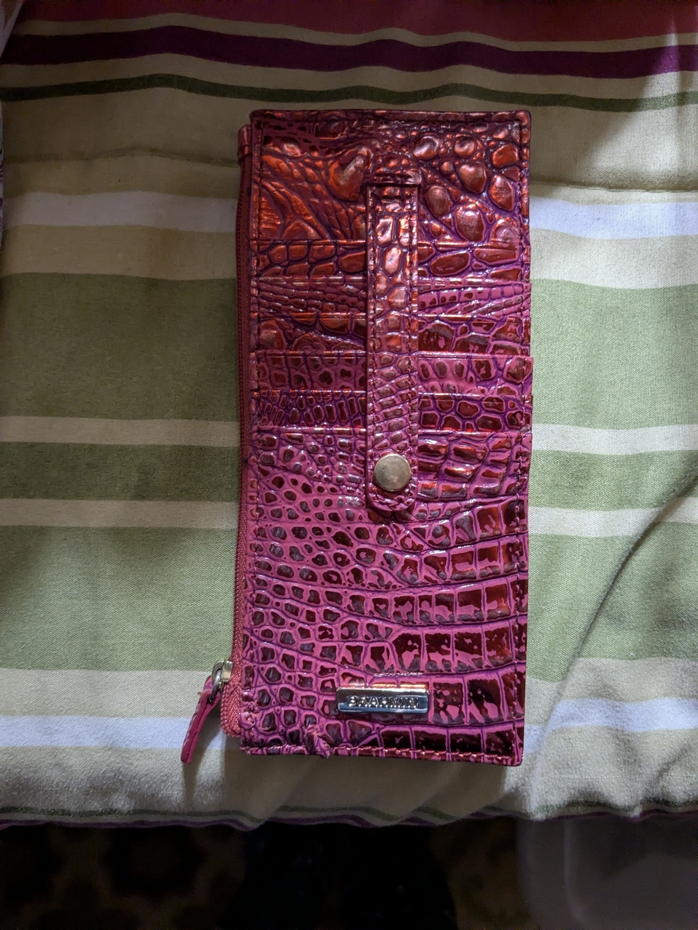 Brahmin Patent Croc-Embossed Wallet in Fuchsia